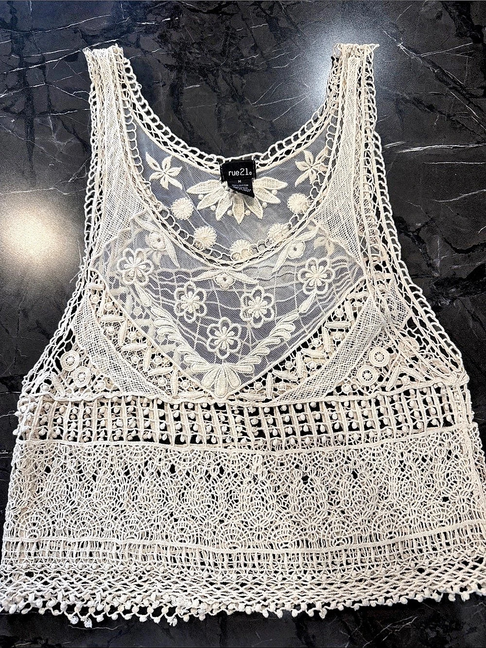 rue21 Crochet Floral Tank Top White